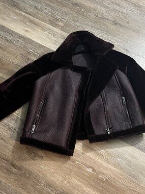 Whistles Purple Oxblood Plum faux fur biker